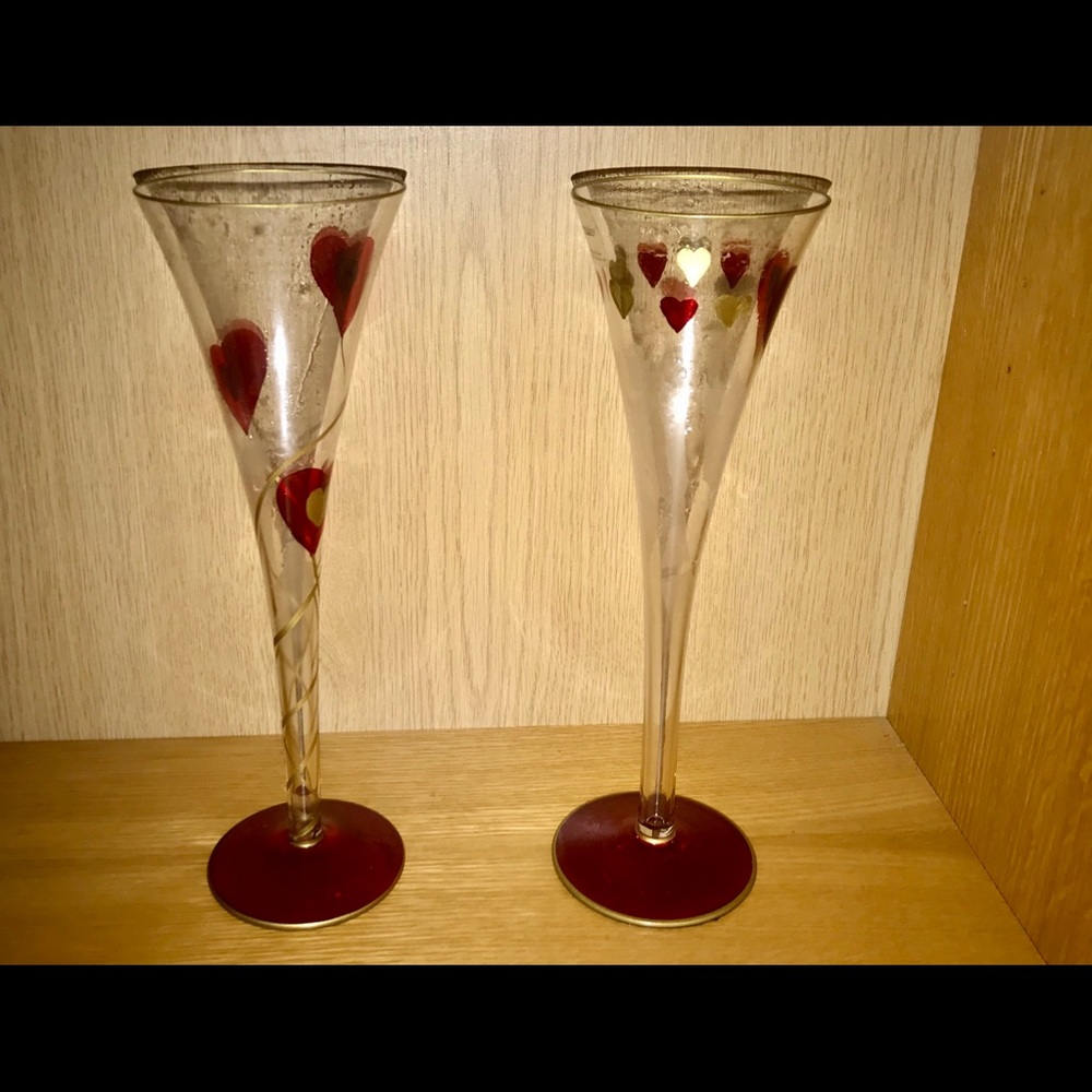 New 2 Champagne Flute Glasses Hand Paint